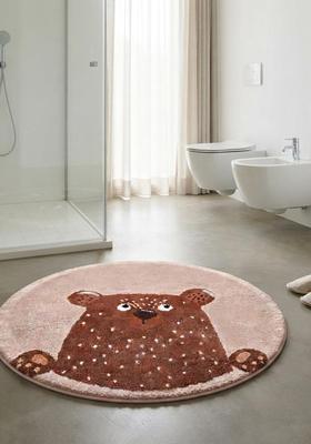 Saffron Rugs Hand Tufted Cotton Bath Mat | Light Pink Round | Anti Slip Backing | Casual Kids Mats Bathroom Rug