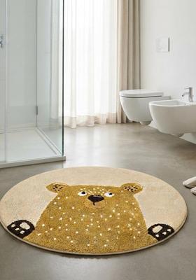 Saffron Rugs Hand Tufted Cotton Bath Mat | Golden Beige Round | Anti Slip Backing | Casual Kids Mats Bathroom Rug