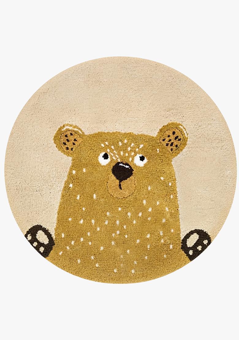 Saffron Rugs Hand Tufted Cotton Bath Mat | Golden Beige Round | Anti Slip Backing | Casual Kids Mats Bathroom Rug - Indya