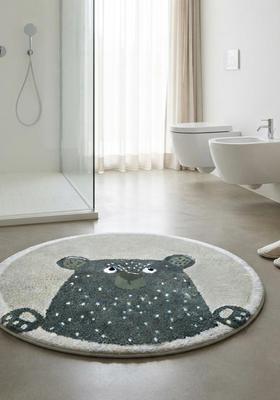 Saffron Rugs Hand Tufted Cotton Bath Mat | Grey Beige Round | Anti Slip Backing | Casual Kids Mats Bathroom Rug