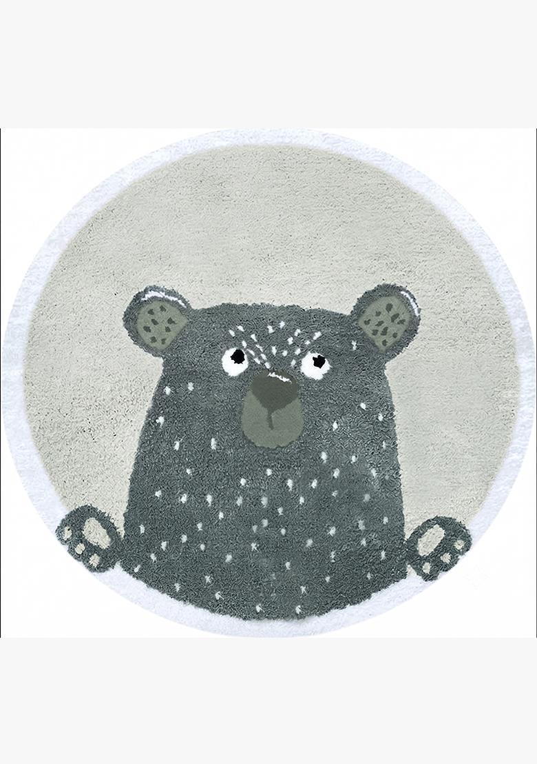 Saffron Rugs Hand Tufted Cotton Bath Mat | Grey Beige Round | Anti Slip Backing | Casual Kids Mats Bathroom Rug - Indya
