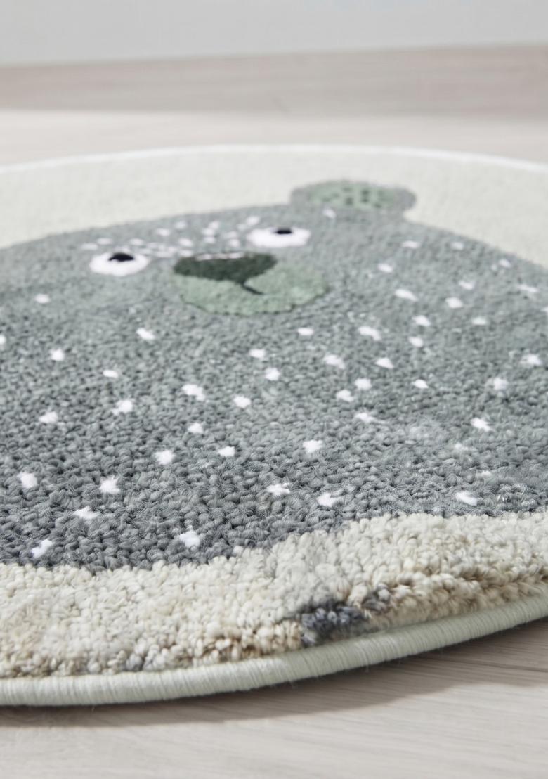 Saffron Rugs Hand Tufted Cotton Bath Mat | Grey Beige Round | Anti Slip Backing | Casual Kids Mats Bathroom Rug - Indya