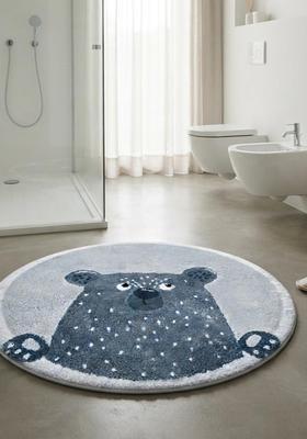 Saffron Rugs Hand Tufted Cotton Bath Mat | Grey Blue Round | Anti Slip Backing | Casual Kids Mats Bathroom Rug