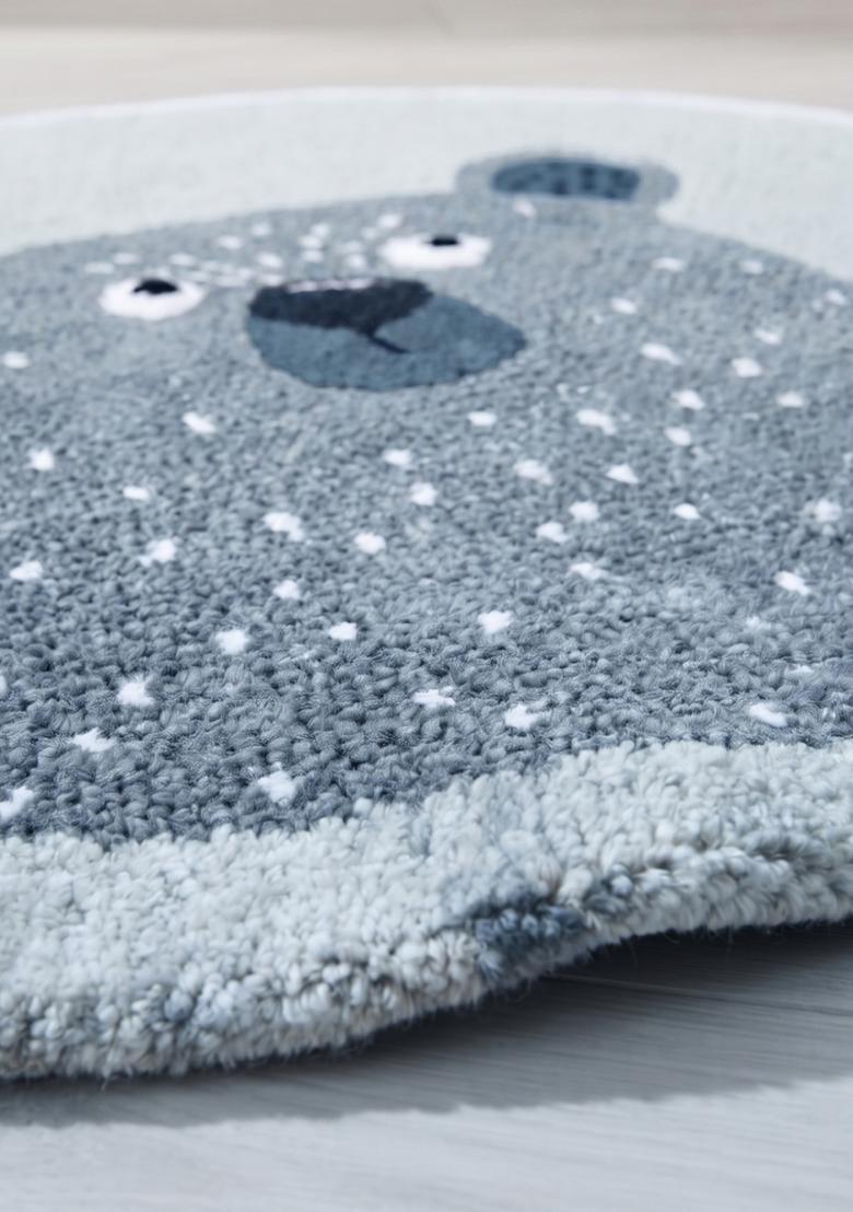 Saffron Rugs Hand Tufted Cotton Bath Mat | Grey Blue Round | Anti Slip Backing | Casual Kids Mats Bathroom Rug - Indya