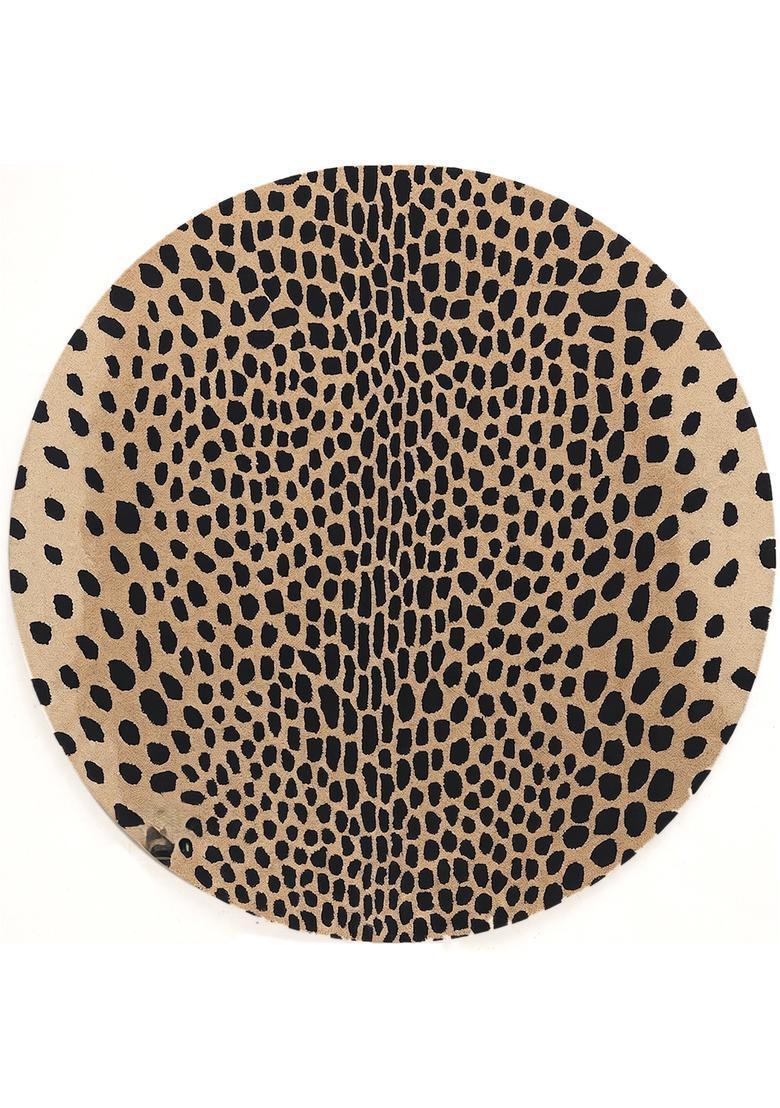Saffron Rugs Hand Tufted Wool Area Rug | Tan Beige Round Rug | Cotton Backing | Eclectic Animal Print Carpet for Living Room - Indya