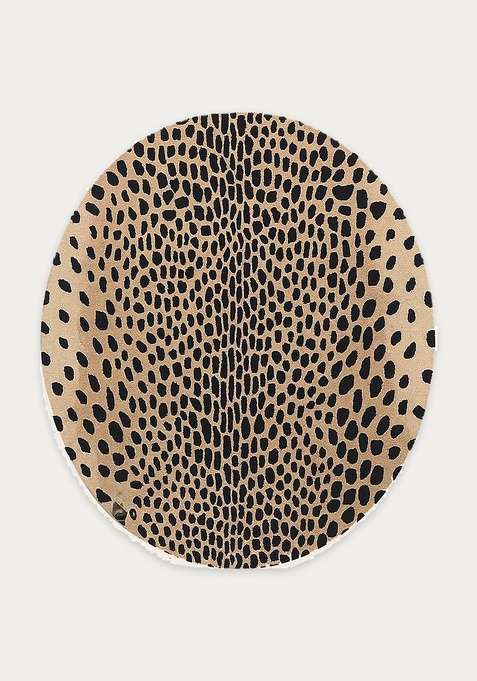 100% Wool Handmade Beige Rug | Animal Print Round Carpet With Cotton Backing For Living Room