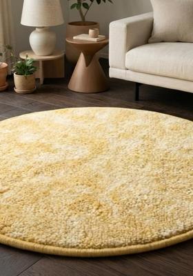 Saffron Rugs Hand Tufted Wool Area Rug | Golden Yellow Round Rug | Cotton Backing | Casual Solid Carpet for Living Room