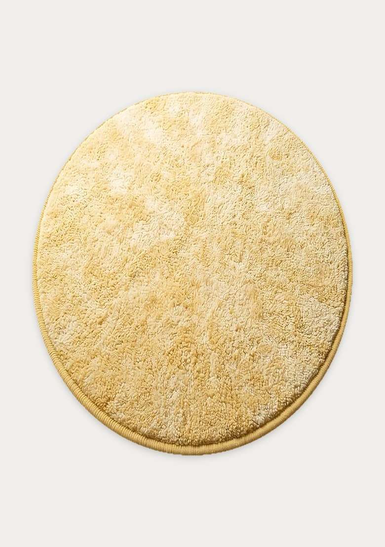 100% Wool Handmade Yellow Rug | Solid Round Carpet With Cotton Backing For Living Room - Indya