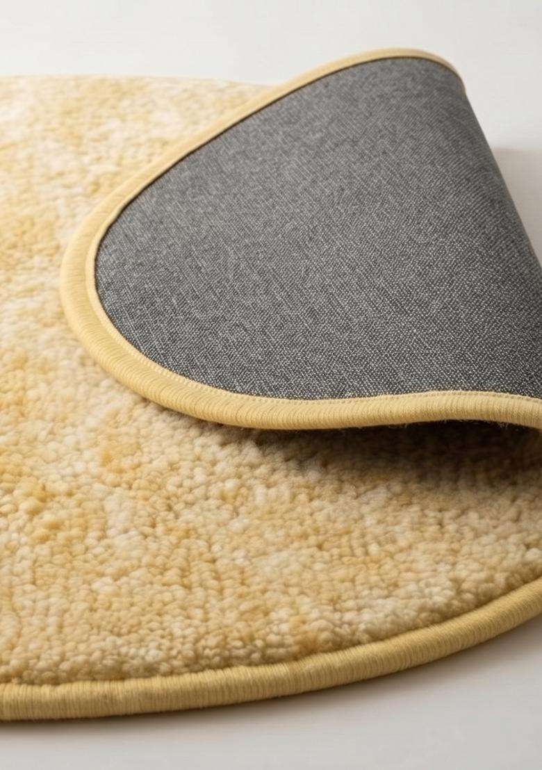 100% Wool Handmade Yellow Rug | Solid Round Carpet With Cotton Backing For Living Room - Indya