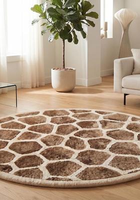 Saffron Rugs Hand Tufted Wool Area Rug | Brown Round Rug | Cotton Backing | Casual Animal Print Carpet for Living Room
