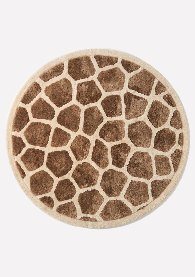 Saffron Rugs Hand Tufted Wool Area Rug | Brown Round Rug | Cotton Backing | Casual Animal Print Carpet for Living Room - Indya
