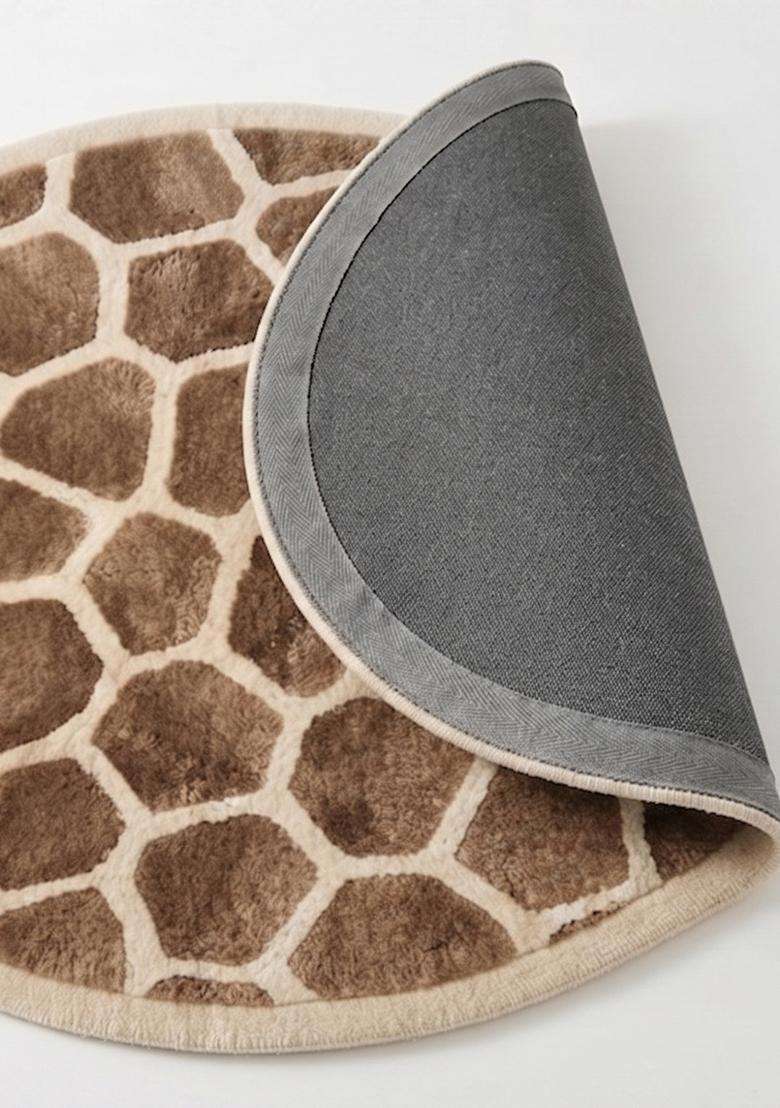 100% Wool Handmade Brown Rug | Animal Print Round Carpet With Cotton Backing For Living Room - Indya