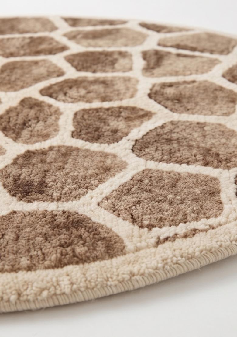 Saffron Rugs Hand Tufted Wool Area Rug | Brown Round Rug | Cotton Backing | Casual Animal Print Carpet for Living Room - Indya
