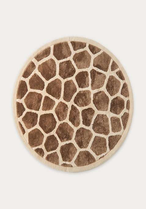 100% Wool Handmade Brown Rug | Animal Print Round Carpet With Cotton Backing For Living Room