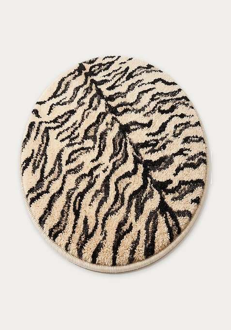 100% Wool Handmade Beige Rug | Contemporary Animal Print Round Carpet With Cotton Backing For Living Room