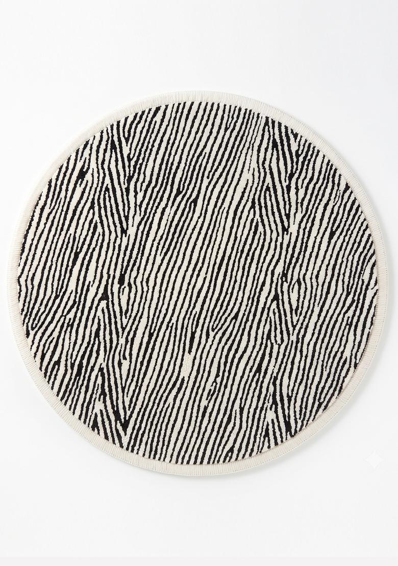 Saffron Rugs Hand Tufted Wool Area Rug | Black and Cream Round Rug | Cotton Backing | Contemporary Animal Print Carpet for Living Room - Indya
