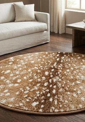 Saffron Rugs Hand Tufted Wool Area Rug | Brown Round Rug | Cotton Backing | Western Animal Print Carpet for Living Room