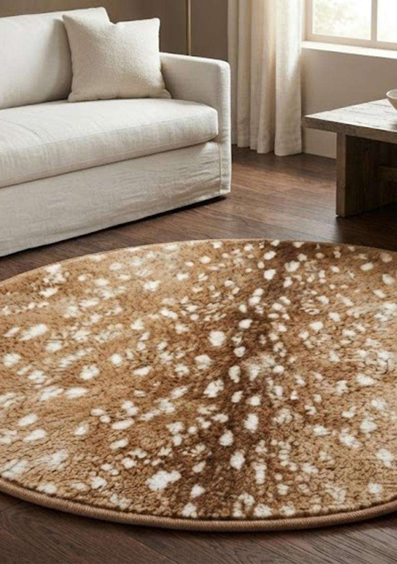 Saffron Rugs Brown Western Animal Print Hand Tufted Wool Round Rug - Indya