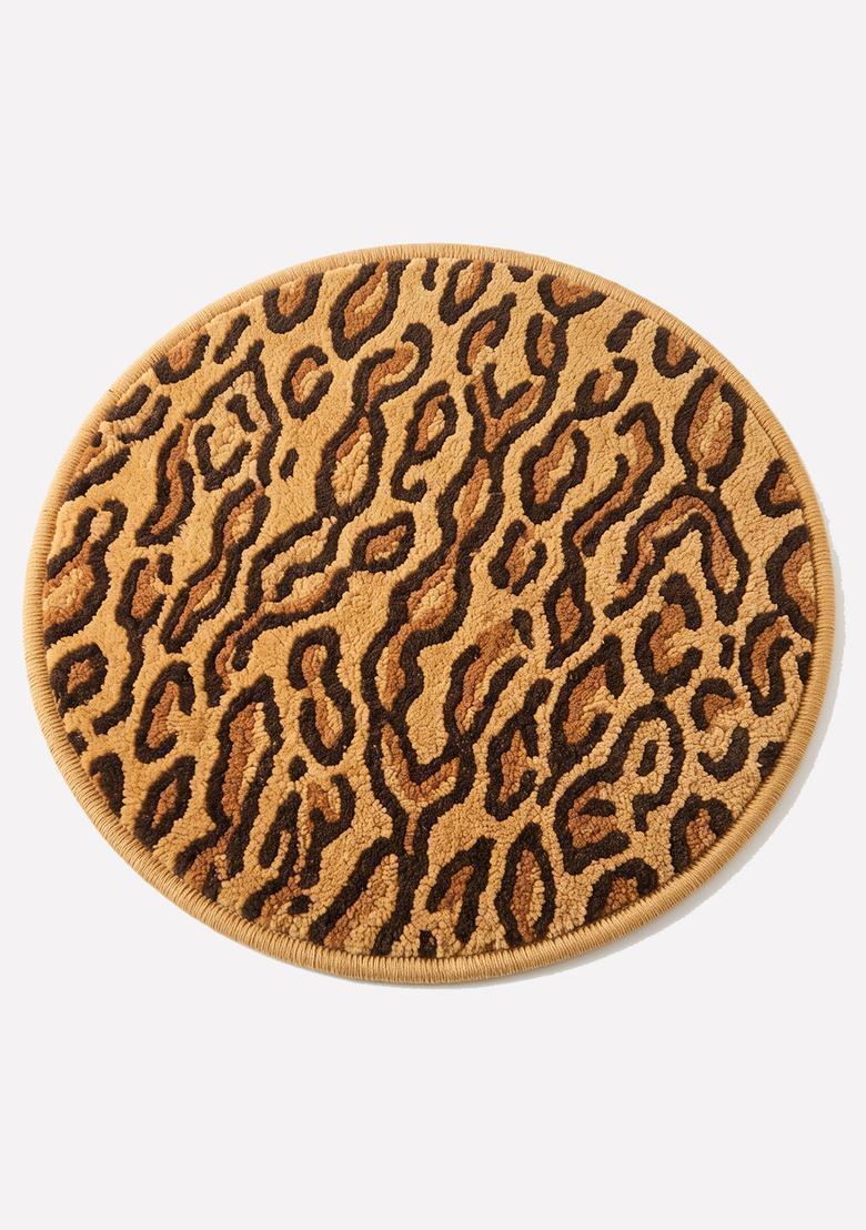 Saffron Rugs Hand Tufted Wool Area Rug | Golden Brown Round Rug | Cotton Backing | Glam Animal Print Carpet for Living Room - Indya