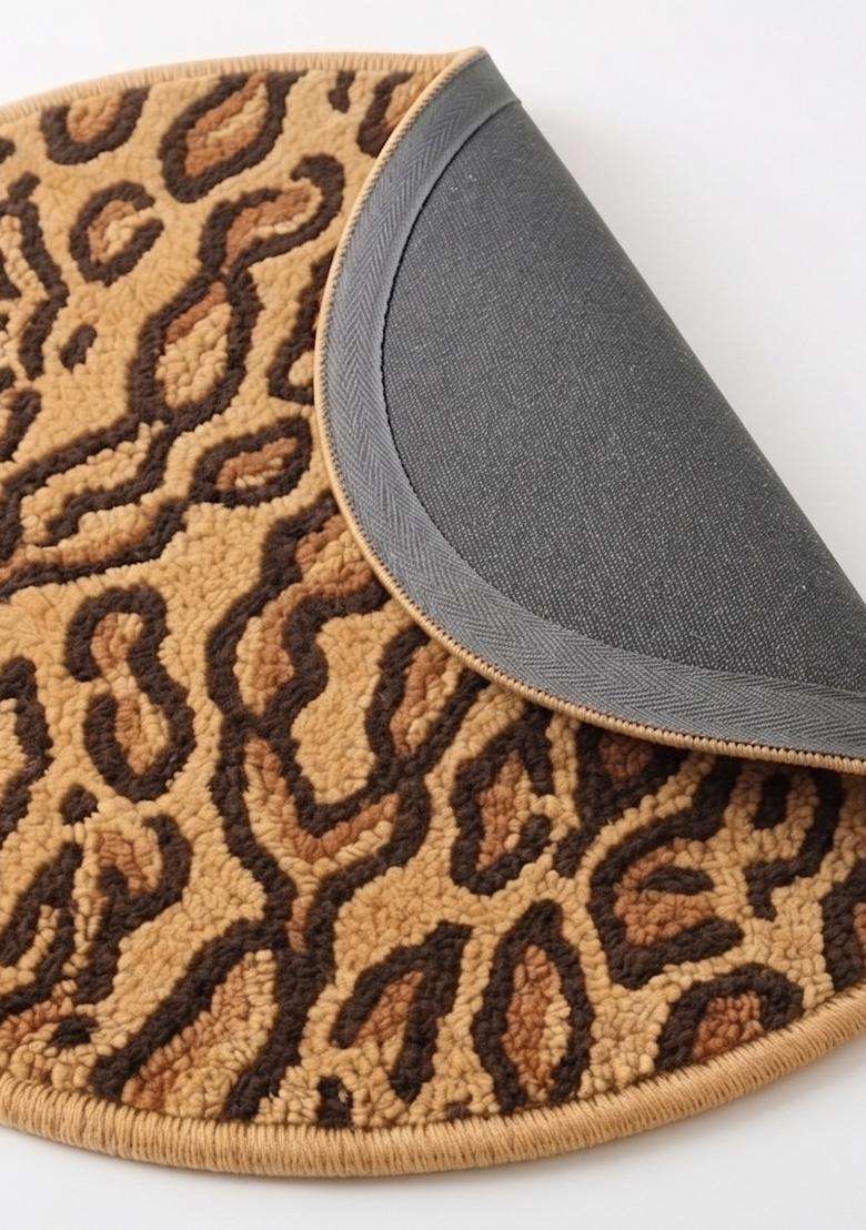 Saffron Rugs Golden Brown Glam Animal Print Hand Tufted Wool Round Rug - Indya