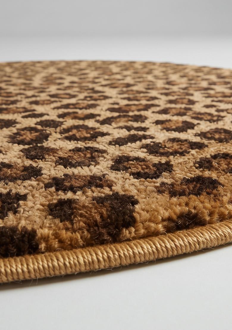 Saffron Rugs Hand Tufted Wool Area Rug | Golden Brown Round Rug | Cotton Backing | Glam Animal Print Carpet for Living Room - Indya