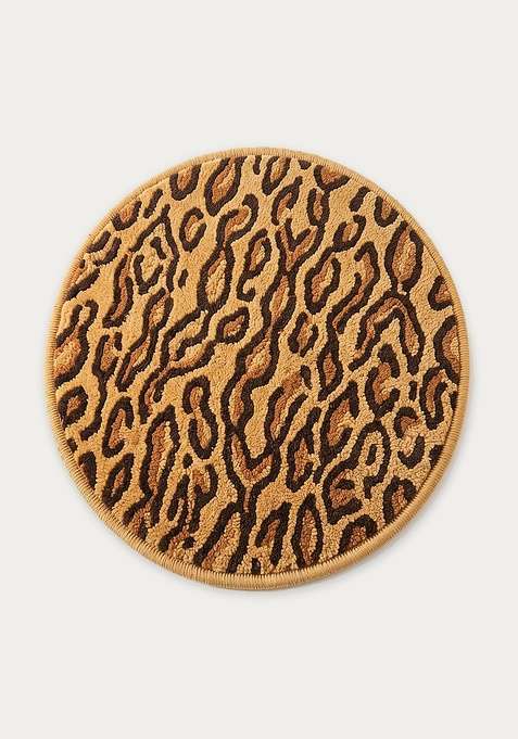 100% Wool Handmade Brown Rug | Animal Print Round Carpet With Cotton Backing For Living Room