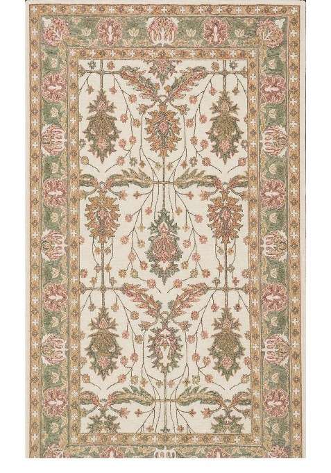 100% Wool Handmade Cream Floral Rug | Classic Floral Carpet With Cotton Backing For Living Room