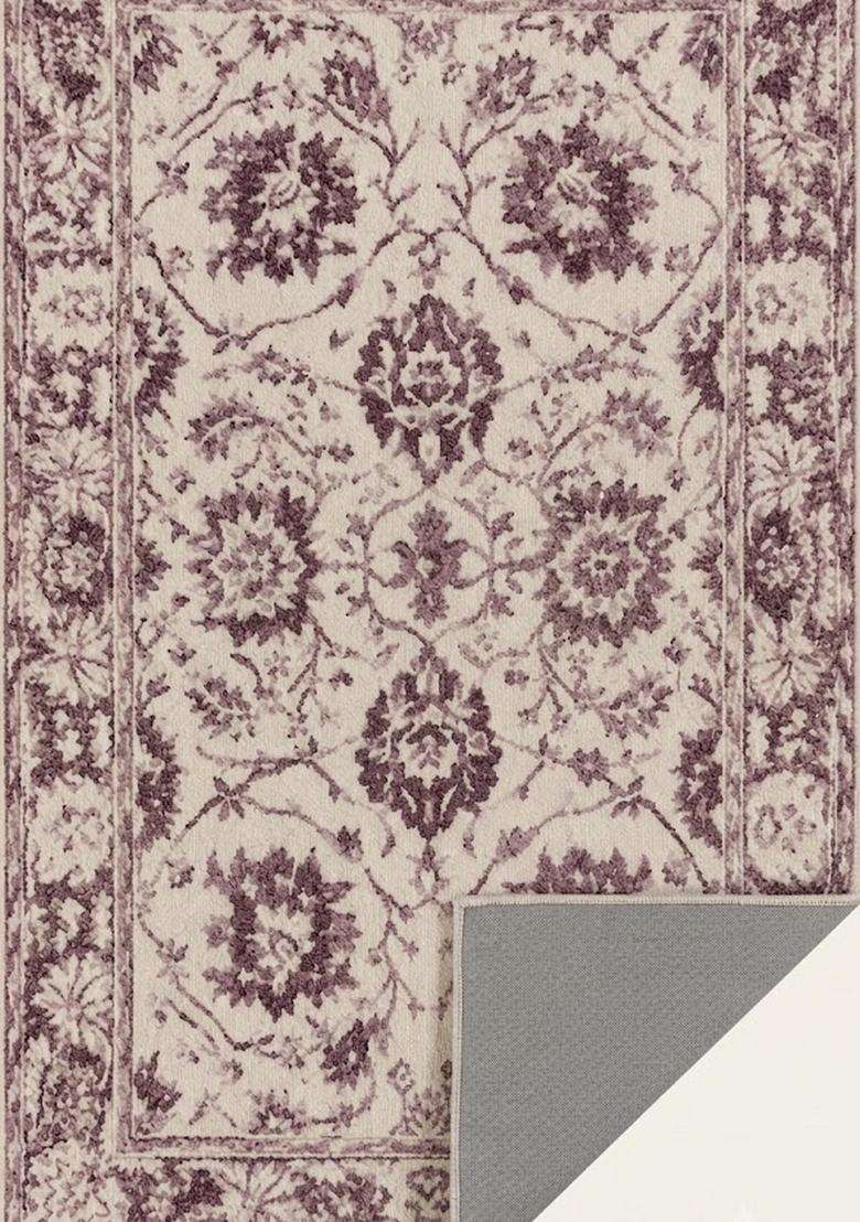 Saffron Rugs Hand-Tufted 100% Wool Area Rug | Cream Purple Floral Rectangular Rug | Cotton Backing | Transitional Floral Carpet for Living Room - Indya