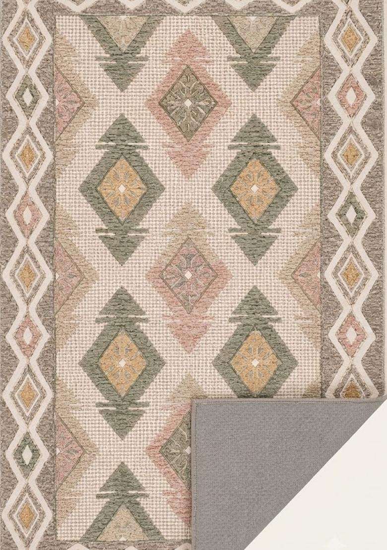 Saffron Rugs Hand-Tufted 100% Wool Area Rug | Beige Multicolor Rectangular Rug | Cotton Backing | Bohemian Geometric Carpet for Living Room - Indya