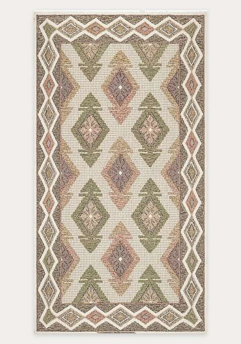 100% Wool Handmade Cream Multicolor Rug | Bohemian Geometric Carpet With Cotton Backing For Living Room