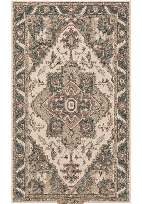 100% Wool Handmade Beige Cream Rug | Oriental Floral Carpet With Cotton Backing For Living Room