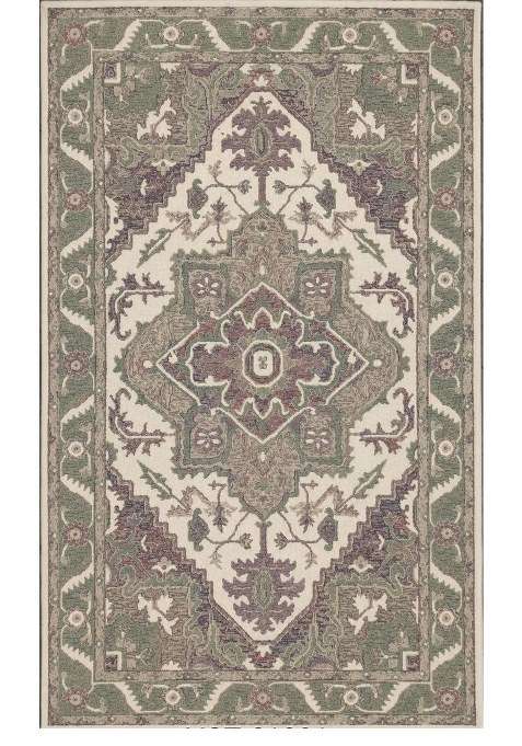 100% Wool Handmade Ivory Green Multi Rug | Oriental Floral Carpet With Cotton Backing For Living Room