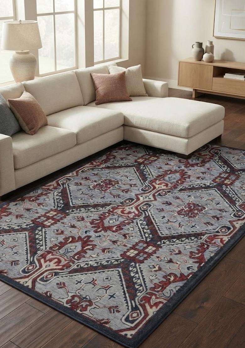 Saffron Rugs Hand-Tufted 100% Wool Area Rug | Blue Grey Rectangular Rug | Cotton Backing | Oriental Geometric Carpet for Living Room - Indya