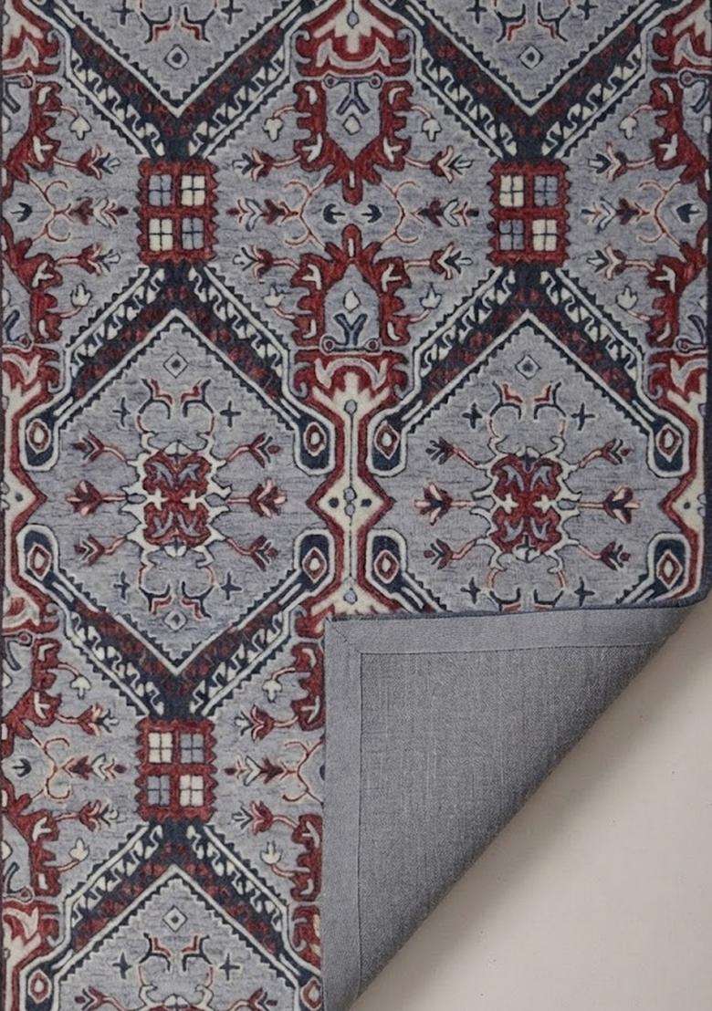 Saffron Rugs Blue Grey Oriental Geometric Hand Tufted Wool Rectangular Rug - Indya