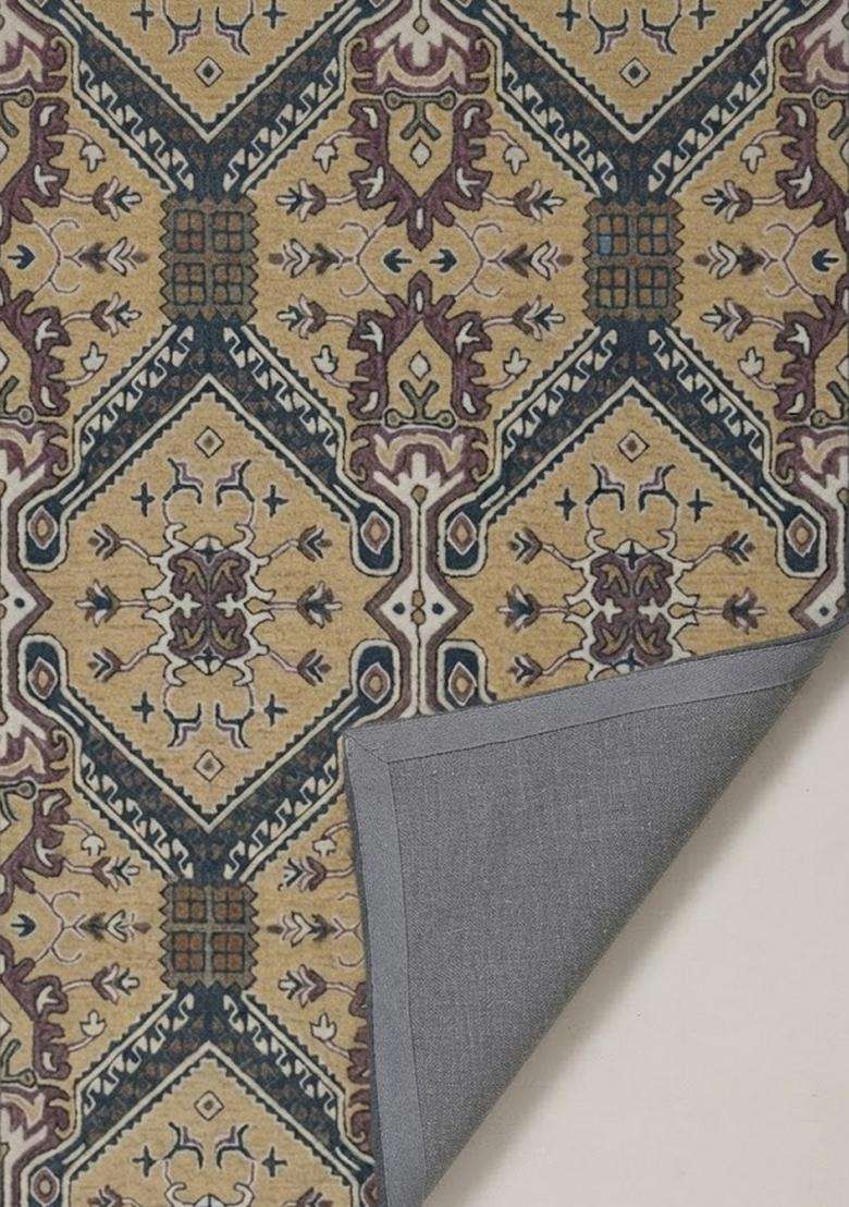 Saffron Rugs Hand-Tufted 100% Wool Area Rug | Gold Rectangular Rug | Cotton Backing | Oriental Geometric Carpet for Living Room - Indya