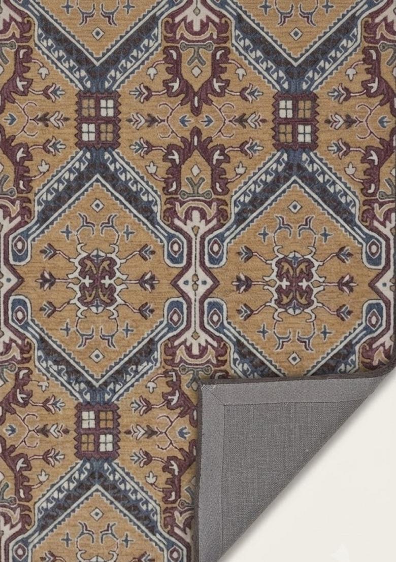 Saffron Rugs Gold Brown Oriental Geometric Hand Tufted Wool Rectangular Rug - Indya