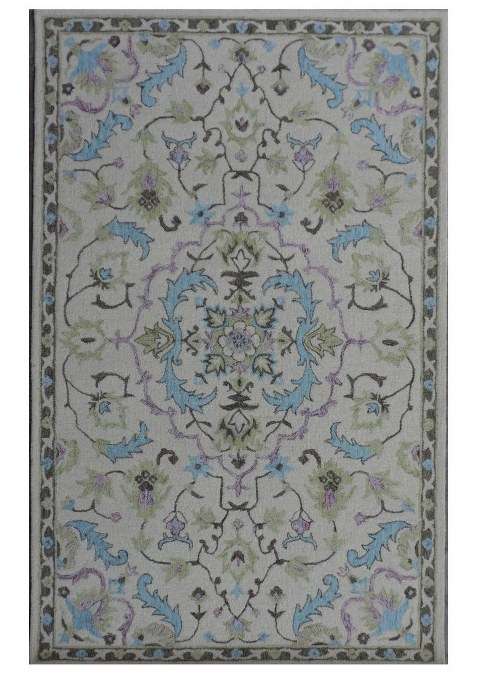 100% Wool Handmade Ivory Multicolor Rug | Oriental Floral Carpet With Cotton Backing For Living Room