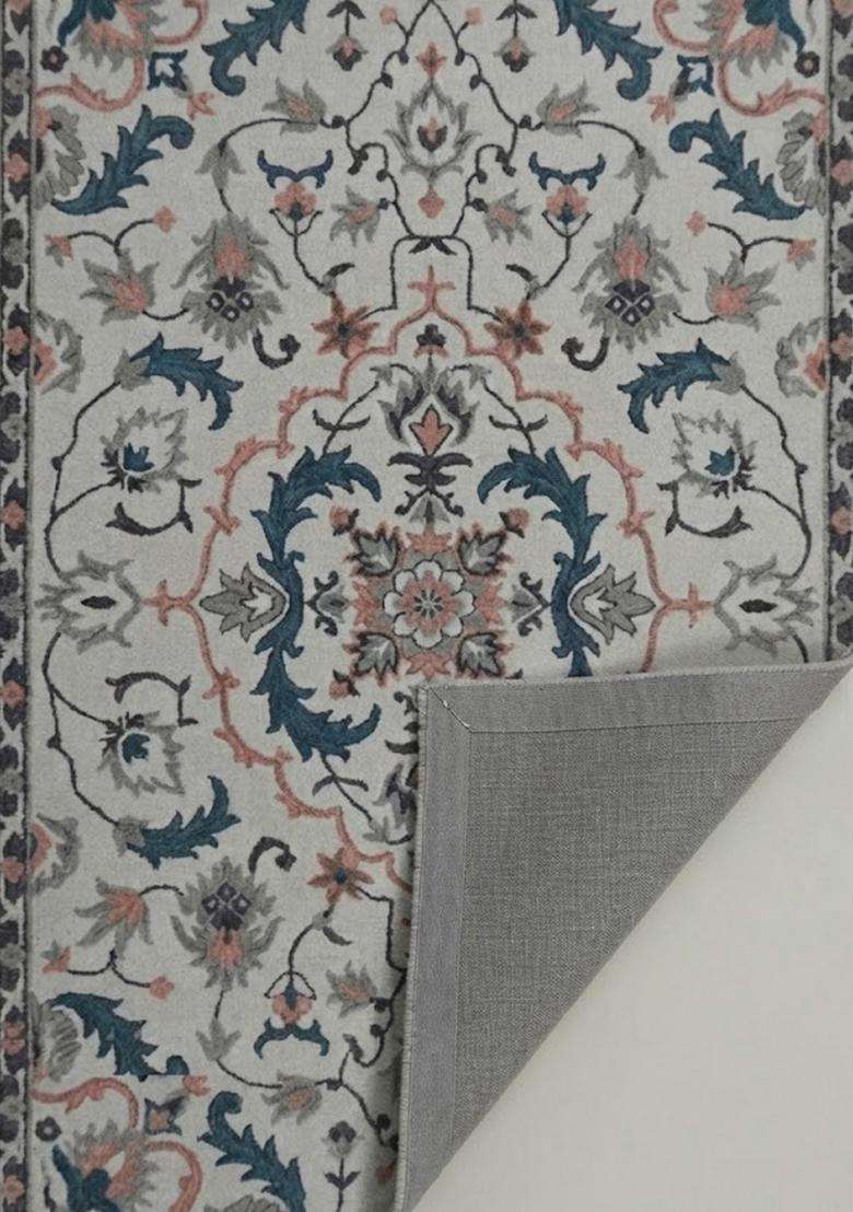 Saffron Rugs Ivory Multicolor Classic Floral Hand Tufted Wool Rectangular Rug - Indya