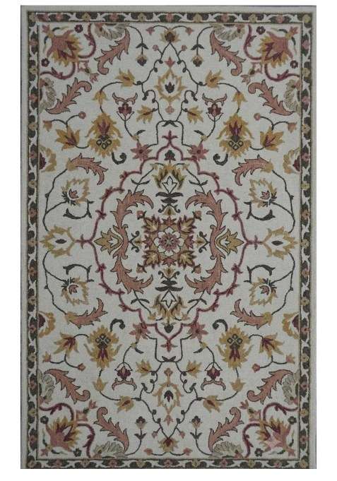 100% Wool Handmade Ivory Floral Rug | Classic Floral Carpet With Cotton Backing For Living Room