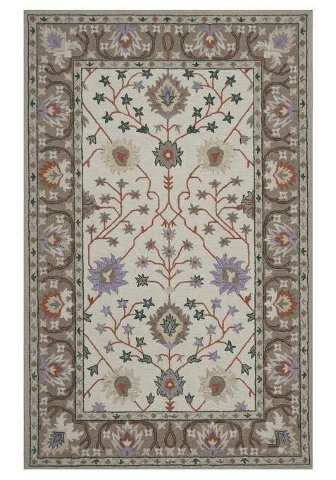100% Wool Handmade Ivory Floral Rug | Classic Floral Carpet With Cotton Backing For Living Room