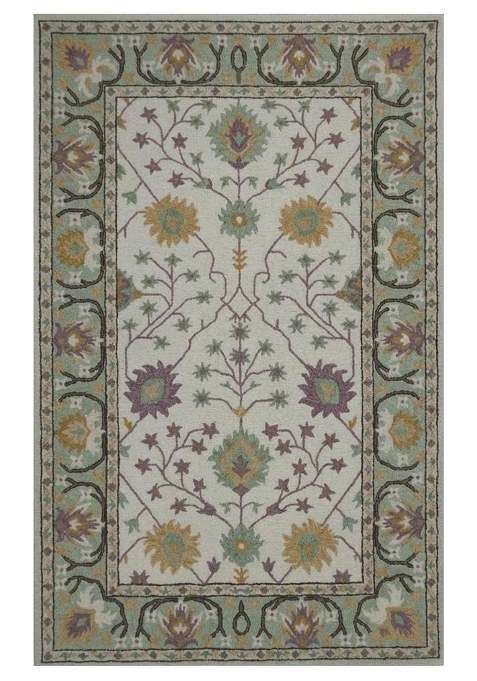 100% Wool Handmade Ivory Multicolor Rug | Classic Floral Carpet With Cotton Backing For Living Room