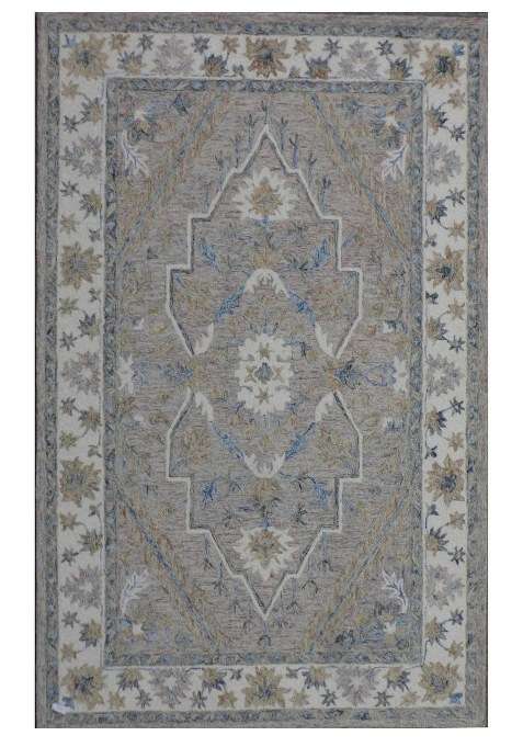 100% Wool Handmade Beige Rug | Oriental Floral Carpet With Cotton Backing For Living Room