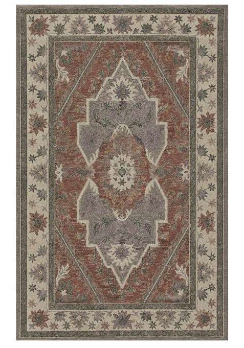 100% Wool Handmade Rust Grey Beige Rug | Oriental Floral Carpet With Cotton Backing For Living Room