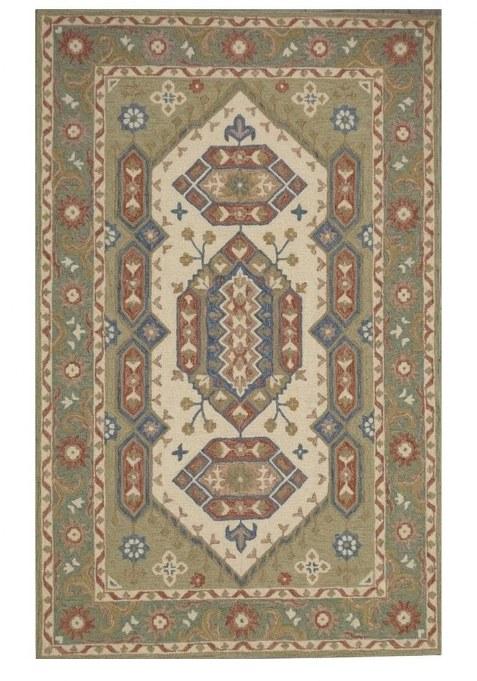 Saffron Rugs Hand-Tufted 100% Wool Area Rug | Sage Green Rectangular Rug | Cotton Backing | Oriental Geometric Carpet for Living Room