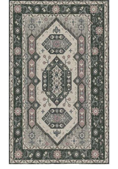 100% Wool Handmade Dark Green Cream Rug | Oriental Floral Carpet With Cotton Backing For Living Room