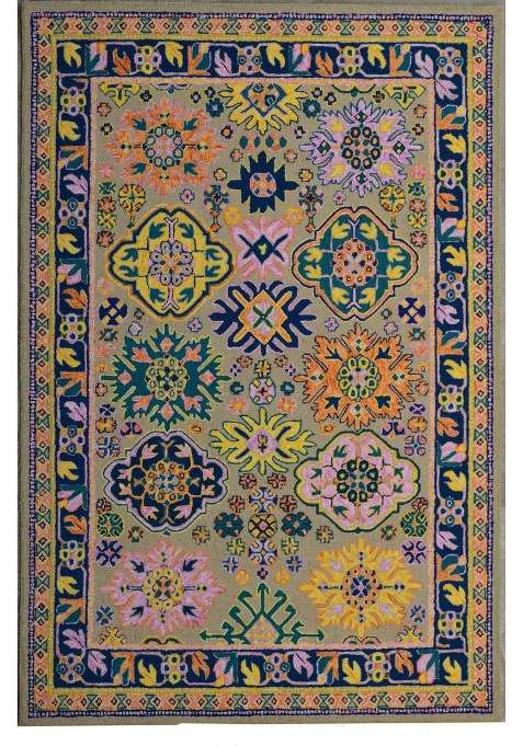 100% Wool Handmade Multicolor Rug | Oriental Floral Carpet With Cotton Backing For Living Room