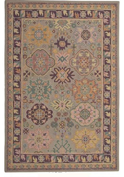 100% Wool Handmade Beige Rug | Classic Floral Carpet With Cotton Backing For Living Room