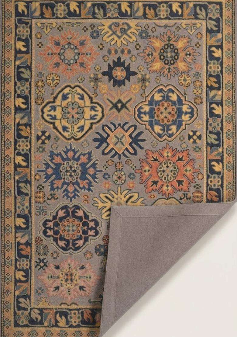 Saffron Rugs Hand-Tufted 100% Wool Area Rug | Grey Multicolor Rectangular Rug | Cotton Backing | Oriental Floral Carpet for Living Room - Indya