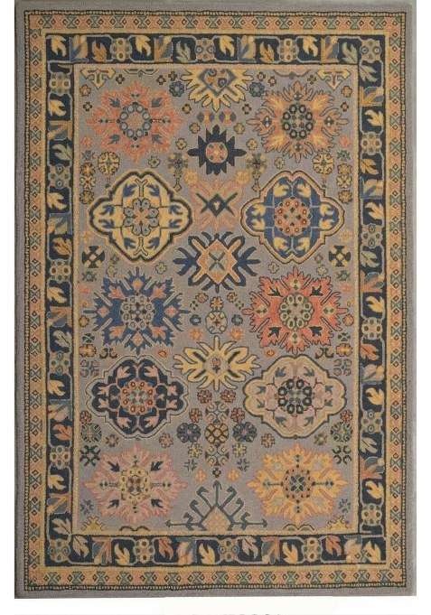 100% Wool Handmade Grey Multicolor Rug | Oriental Floral Carpet With Cotton Backing For Living Room