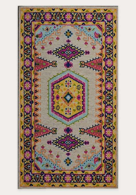 100% Wool Handmade Multicolor Rug | Bohemian Geometric Carpet With Cotton Backing For Living Room